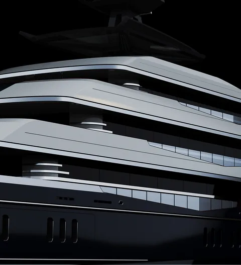 90 meter yacht concept, superstructure detail at night